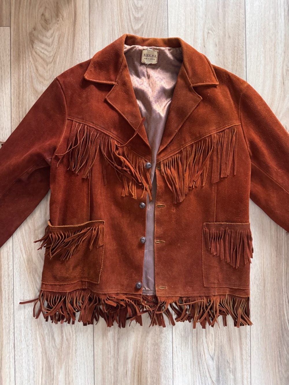 VTG Suede Fringe Jacket Genuine Leather Western Rodeo Ranch Cowboy Sz 42 (Large)